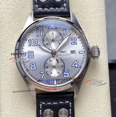 IWC Big Pilots Silver Dial Stainless Steel Black Strap Monopusher Swiss Replica Watch 